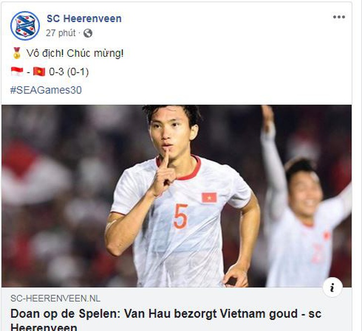 CLB Heerenveen của Đoàn Văn Hậu: Chúc mừng Việt Nam vô địch - Ảnh 1.