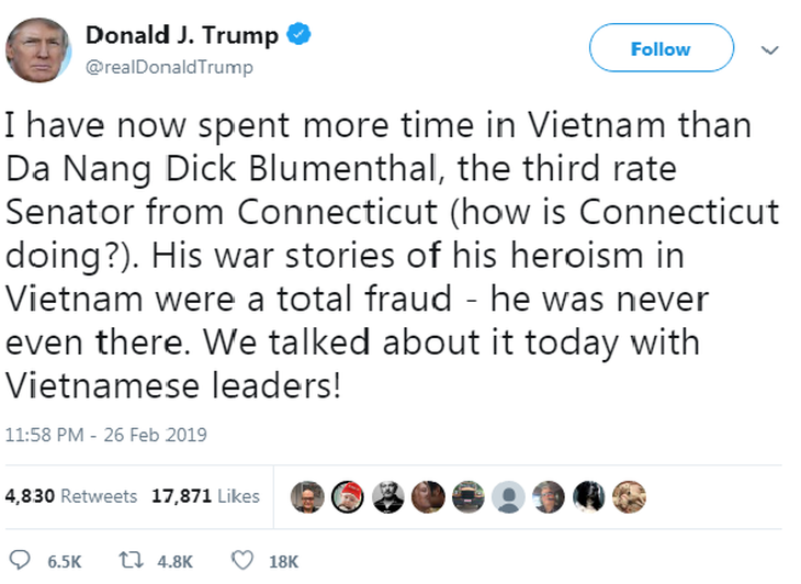 Ông Trump nói gì trên Twitter trước cuộc gặp với ông Kim Jong Un? - Ảnh 2. Ông Trump nói gì trên Twitter trước cuộc gặp với ông Kim Jong Un? - Ảnh 2.