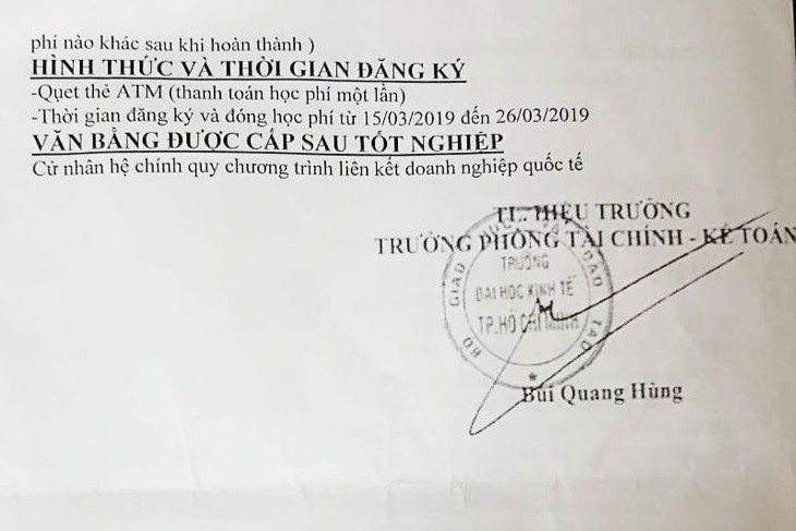 Giả chữ ký, con dấu ĐH Kinh tế TP.HCM để lừa tuyển sinh - Ảnh 1. Giả chữ ký, con dấu ĐH Kinh tế TP.HCM để lừa tuyển sinh - Ảnh 1.