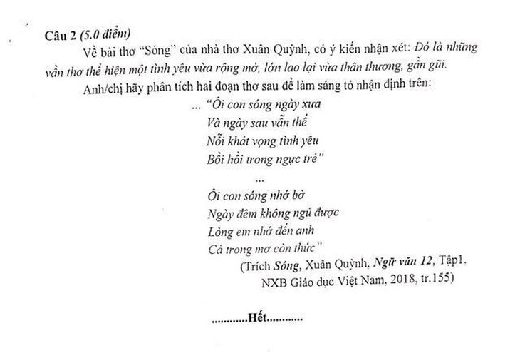 Đề thi của Sở Giáo dục-đào tạo Hà Nội ‘cắt thơ’ Xuân Quỳnh? - Ảnh 1.