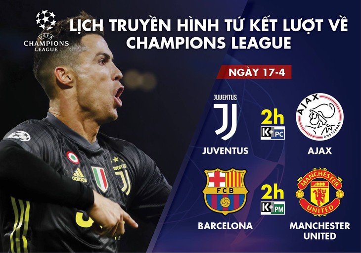 Lịch truyền hình trận Juventus - Ajax, Barca - M.U rạng sáng 17-4 - Ảnh 1.