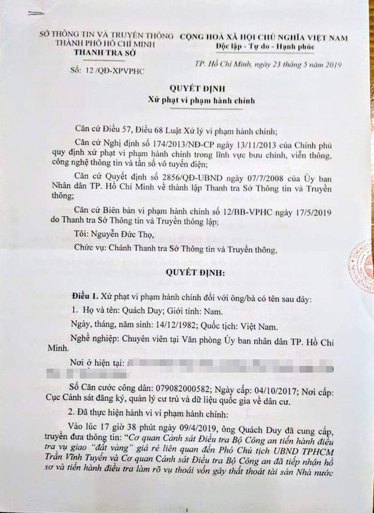 Chuyên viên Văn phòng UBND TP.HCM đăng thông tin xúc phạm người khác - Ảnh 1.