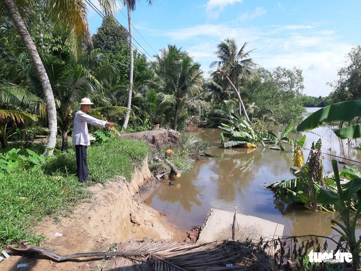 Sạt lở hơn 60m đê, hàng trăm hộ dân bị cắt đứt đường đi lại - Ảnh 2.