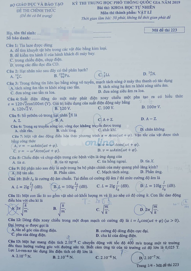 Mời bạn đọc xem đề vật lý THPT quốc gia 2019 - Ảnh 2.