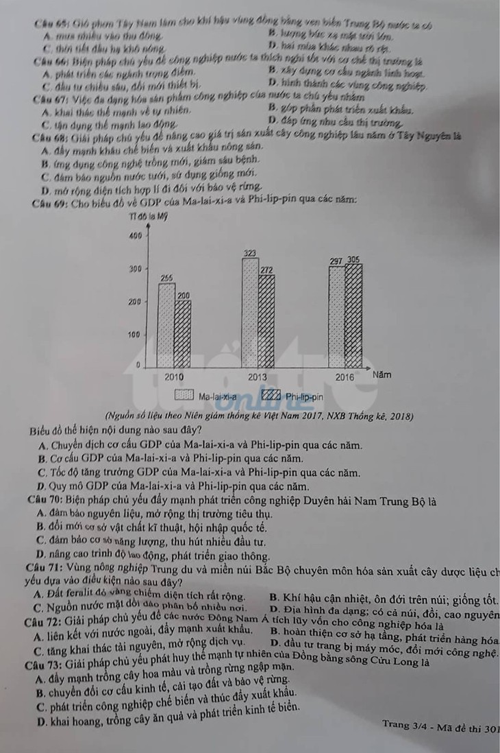 Mời bạn đọc xem đề địa lý THPT quốc gia 2019 - Ảnh 4.