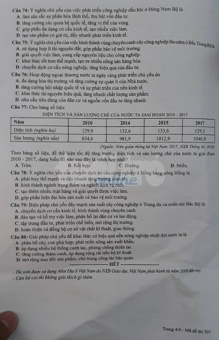 Mời bạn đọc xem đề địa lý THPT quốc gia 2019 - Ảnh 5.