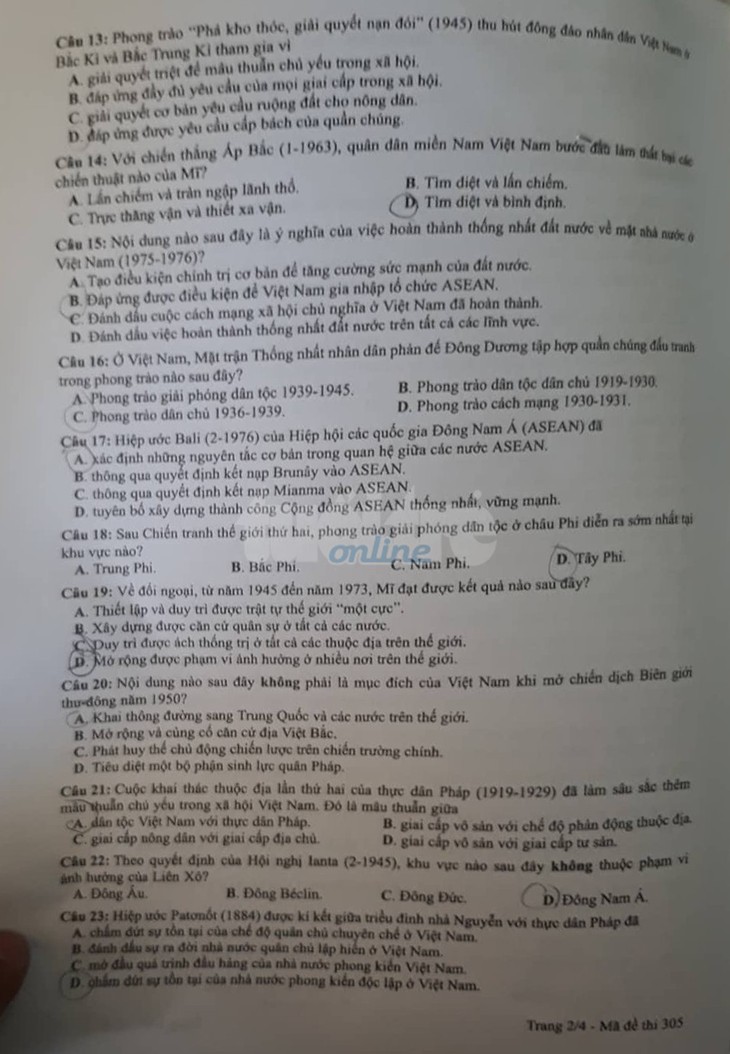 Mời bạn đọc xem đề sử THPT quốc gia 2019 - Ảnh 3. Mời bạn đọc xem đề sử THPT quốc gia 2019 - Ảnh 3.