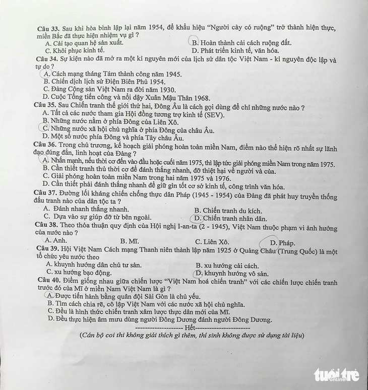 Gợi ý bài giải môn sử thi lớp 10 tại Hà Nội - Ảnh 6.