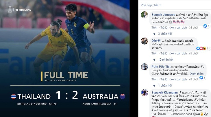 Thua ngược Úc 1-2, cổ động viên Thái tiếc nhưng rất tự hào - Ảnh 1. Thua ngược Úc 1-2, cổ động viên Thái tiếc nhưng rất tự hào - Ảnh 1.