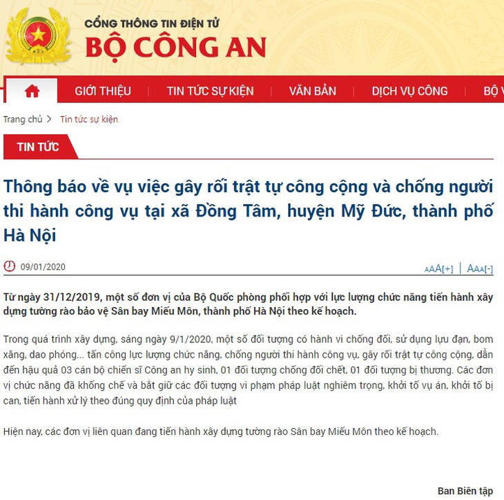 Bộ Công an thông tin về tình hình ở xã Đồng Tâm - Ảnh 1.