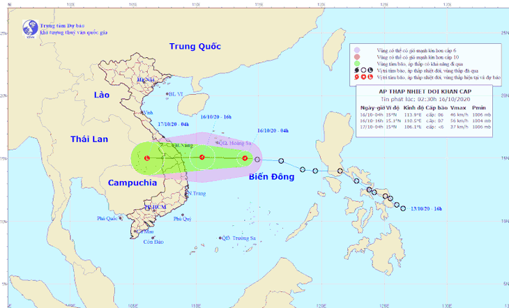 Nóng: Áp thấp nhiệt đới đang hướng về Đà Nẵng - Khánh Hòa