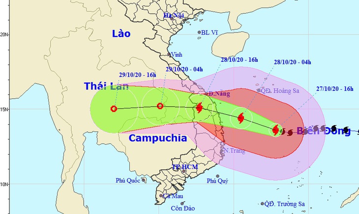 Bão số 9 tiến gần vào bờ biển miền Trung - Ảnh 1.