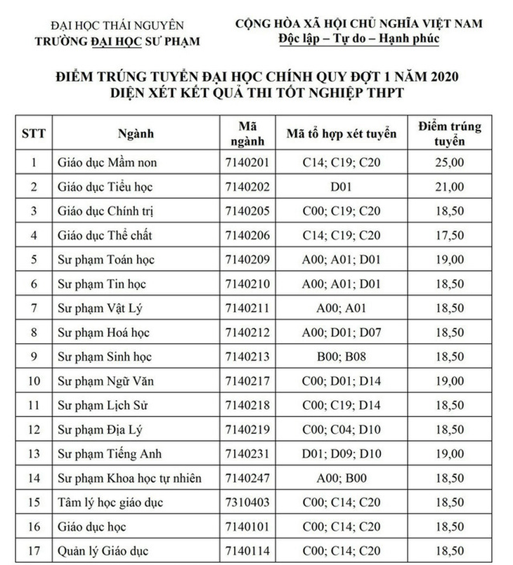 Trường ĐH Sư phạm Thái Nguyên và Trường ĐH Sư phạm Hà Nội 2 công bố điểm chuẩn - Ảnh 1.