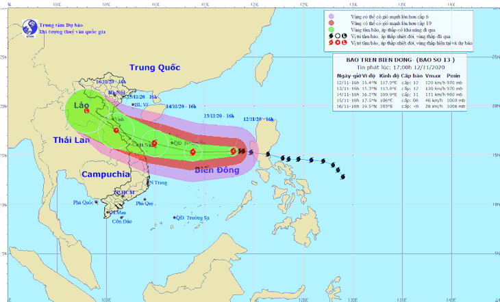 Bão Vamco dự báo vào các tỉnh từ Hà Tĩnh đến Thừa Thiên Huế