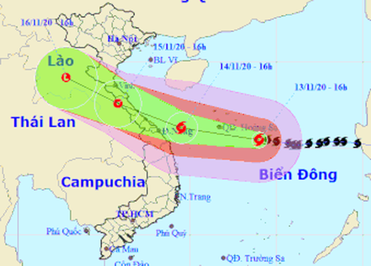 Bão số 13: Từ đêm nay 13-11, vùng biển miền Trung gió giật trên cấp 7 - Ảnh 1.