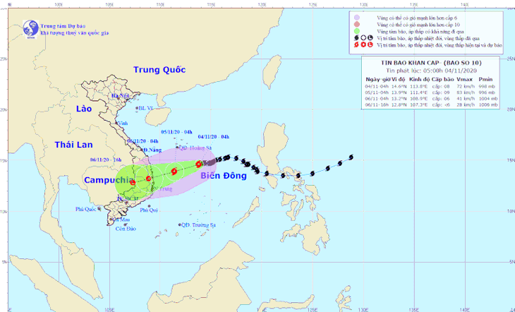 Bão số 10 đang có khuynh hướng đi chệch xuống phía nam