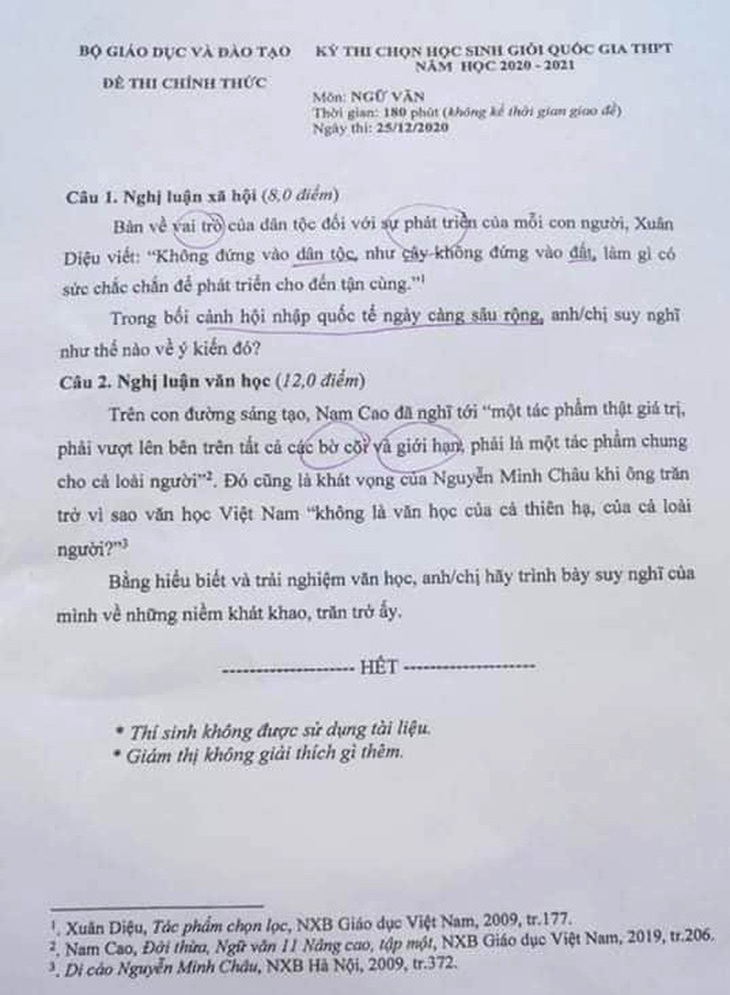 Đề thi học sinh giỏi văn quốc gia: Giáo viên có ý kiến trái chiều - Ảnh 1.