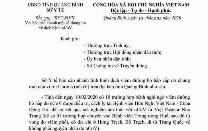 Người tử vong ở Quảng Bình là do viêm phổi, không phải vì virus corona - Ảnh 1.