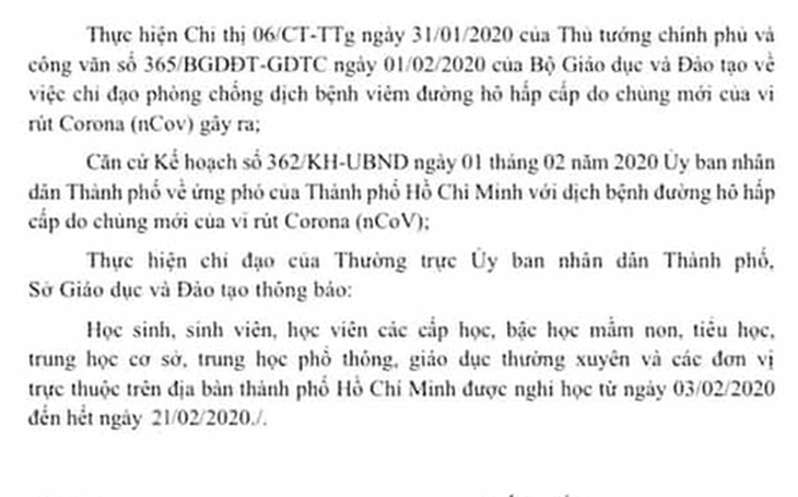 Công an điều tra vụ giả mạo văn bản cho học sinh nghỉ học đến 21-2