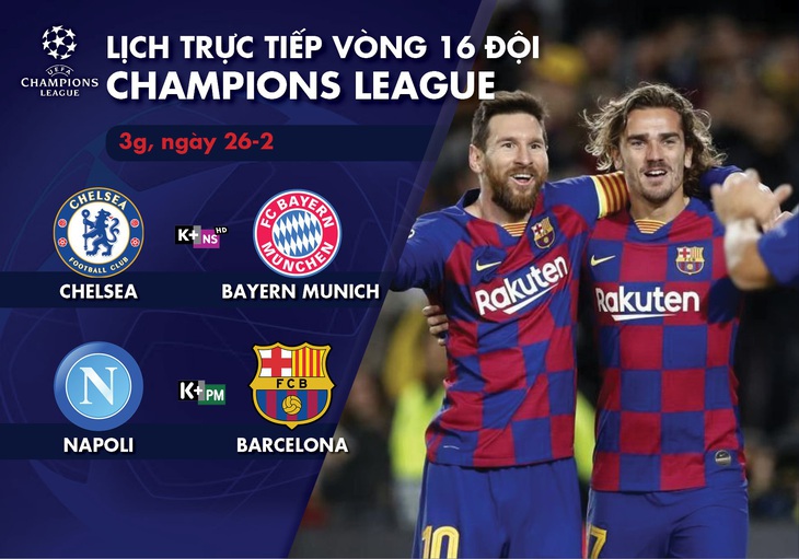 Lịch trực tiếp Champions League: Chelsea gặp Bayern Munich, Napoli - Barca - Ảnh 1.