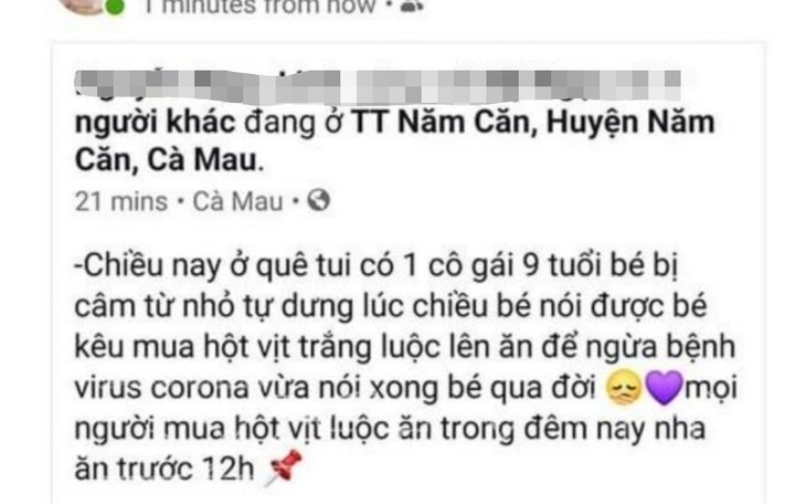 Bị phạt vì chia sẻ thông tin "mua hột vịt trắng luộc ăn ngừa virus corona"