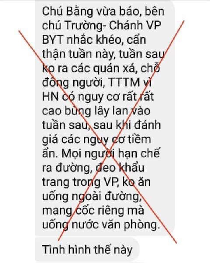 Xuất hiện tin giả về khuyến cáo dịch của chánh văn phòng Bộ Y tế - Ảnh 1.