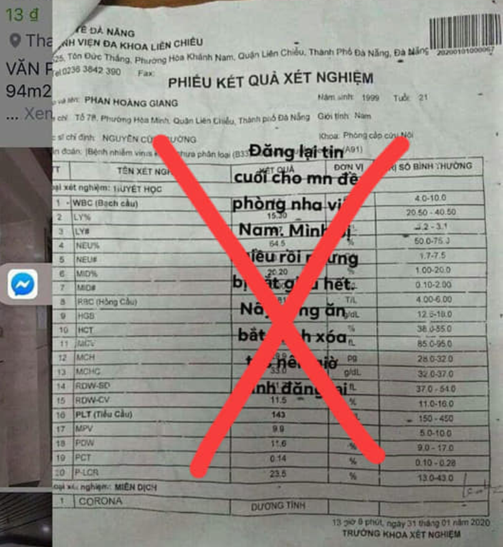 Bị sốt xuất huyết nhưng sửa kết quả xét nghiệm thành dương tính với virus corona - Ảnh 1.