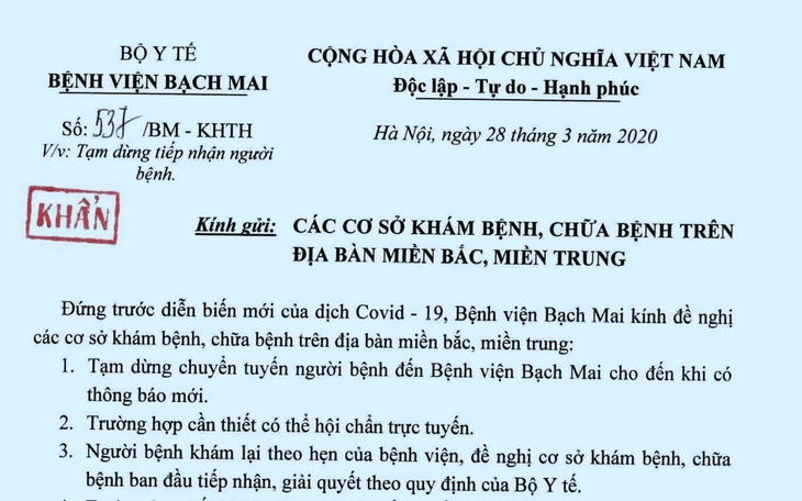 Bộ Y tế kêu gọi người dân từng đến Bệnh viện Bạch Mai nên khai báo sức khỏe