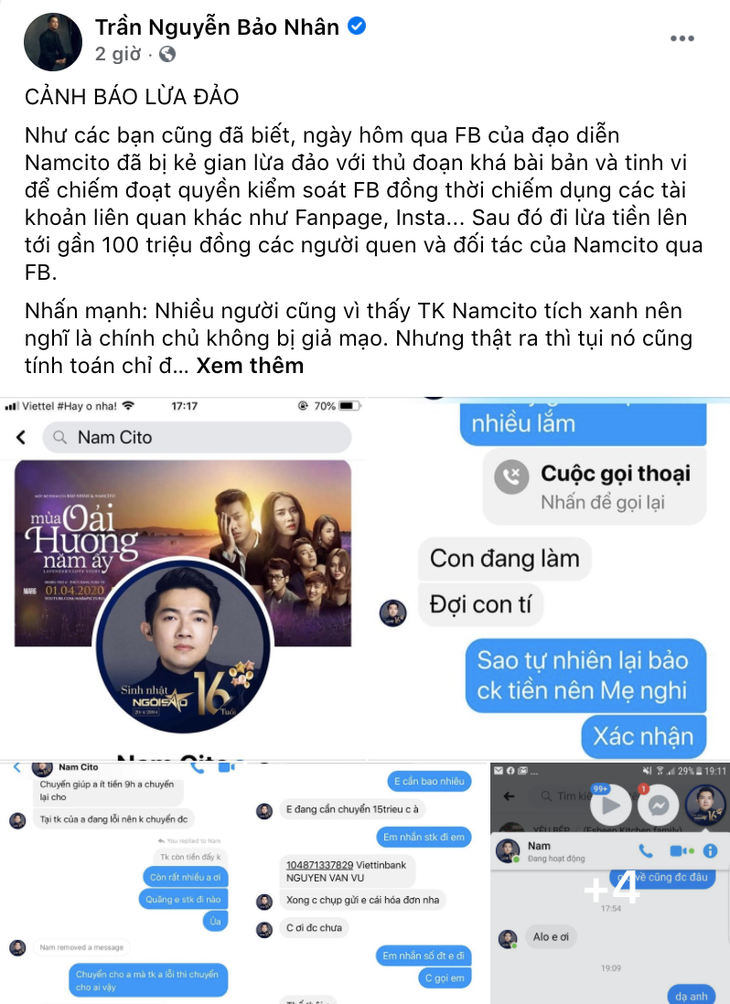 Đạo diễn Gái già lắm chiêu bị kẻ gian chiếm Facebook để lừa đảo gần 100 triệu - Ảnh 2.