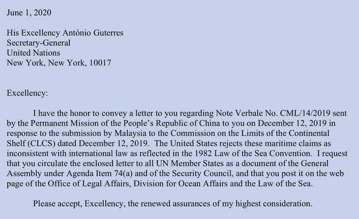 Mỹ gửi công hàm đến Liên Hiệp Quốc bác yêu sách Trung Quốc ở Biển Đông - Ảnh 2.
