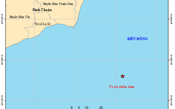 Động đất 4 độ Richter ngoài khơi Bình Thuận