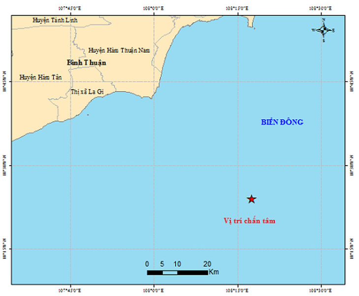 Động đất 4 độ Richter ngoài khơi Bình Thuận - Ảnh 1.