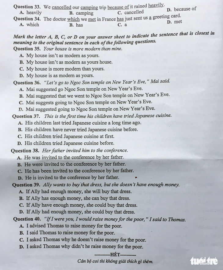 Đề tiếng Anh thi lớp 10 Hà Nội dễ lấy điểm, thí sinh lo điểm chuẩn cao - Ảnh 4.