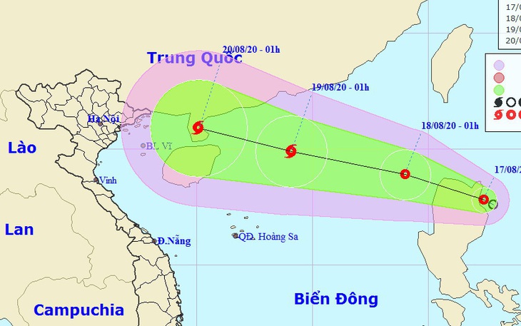 Rạng sáng 17-8, áp thấp nhiệt đới hướng vào Bắc Biển Đông, khả năng thành bão