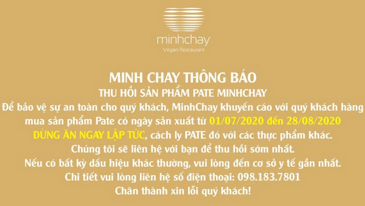 Vụ pate Minh Chay gây độc: Yêu cầu dừng sản xuất từ 20-8, nhưng 9 ngày sau mới công bố - Ảnh 1.