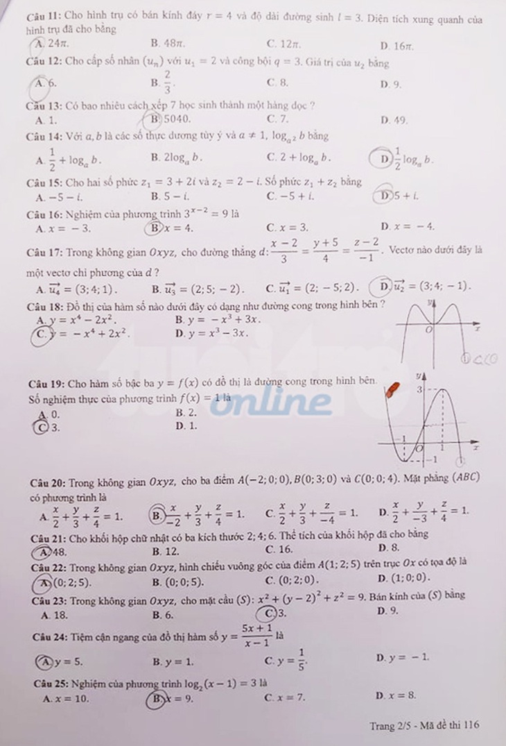 Gợi ý bài giải môn toán thi tốt nghiệp THPT 2020 - đủ 24 mã đề - Ảnh 2.