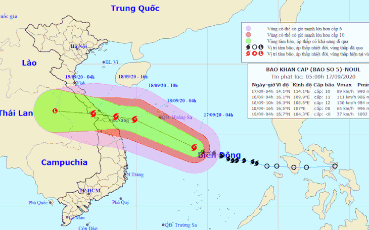 Bão số 5 cách Hoàng Sa khoảng 380km, khả năng mạnh lên khi vào gần bờ