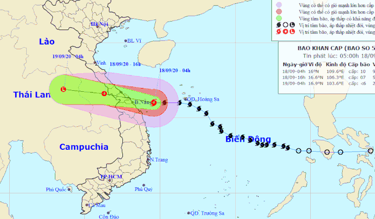 Gió giật cấp 12, bão số 5 quần thảo trên vùng biển Quảng Bình đến Quảng Nam - Ảnh 1.