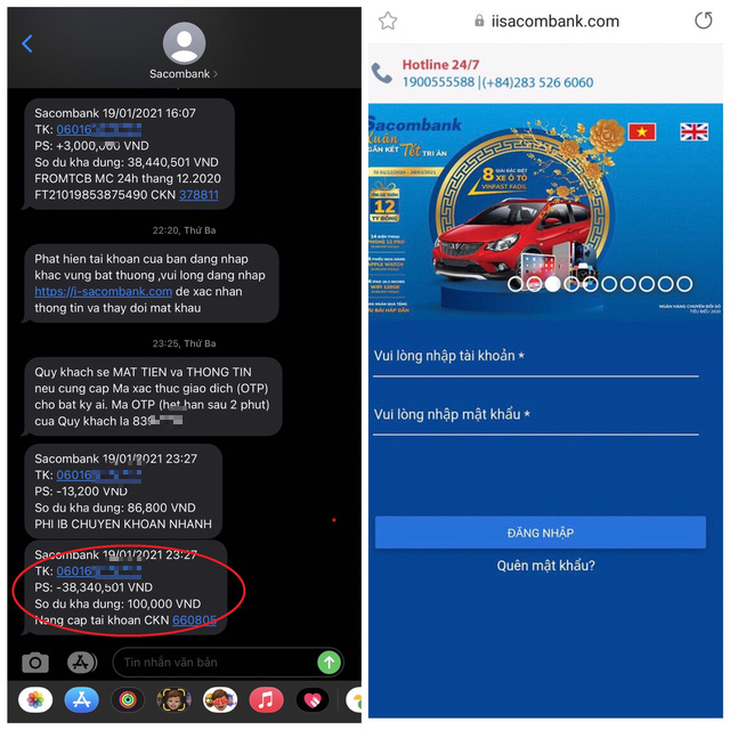 Mất tiền vì làm theo tin nhắn ngân hàng - Ảnh 1.