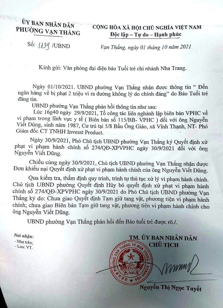 Hủy quyết định phạt 2 triệu với người đi ngân hàng vì ra đường không lý do chính đáng - Ảnh 1.