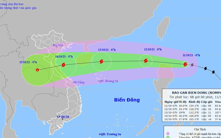 Bão Kompasu có thể đạt cấp 11, giật cấp 13, đi rất nhanh vào đất liền