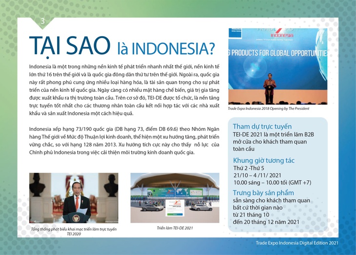 Triển lãm thương mại lớn nhất Indonesia phiên bản số: The 36th Trade Expo Indonesia digital edition - Ảnh 2. Triển lãm thương mại lớn nhất Indonesia phiên bản số: The 36th Trade Expo Indonesia digital edition - Ảnh 2.