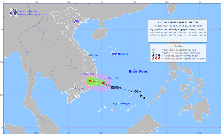 Đêm 26 rạng 27-10, áp thấp nhiệt đới hướng vào Khánh Hòa đến Bình Thuận, Đông Nam Bộ mưa lớn - Ảnh 2.