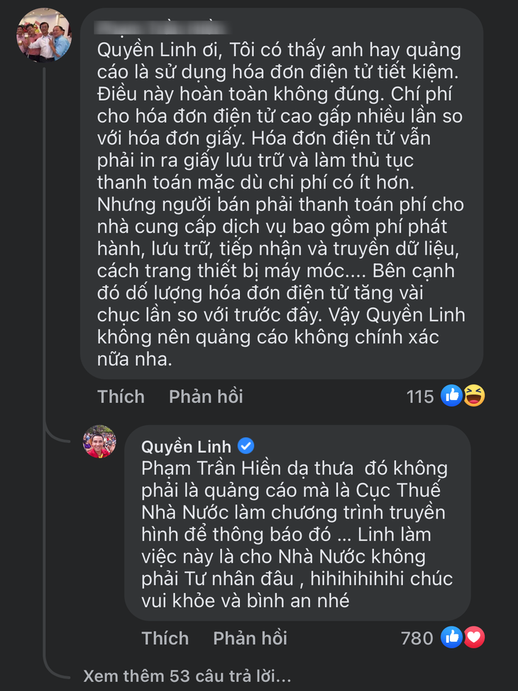 Quyền Linh được khen nhờ giải đáp chuẩn về quảng cáo hóa đơn điện tử - Ảnh 2.