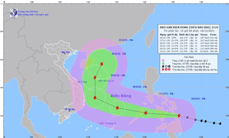 Rai tăng cấp thành siêu bão mạnh cấp 16, giật cấp 17, cảnh báo thiên tai cấp 4 - Ảnh 1.