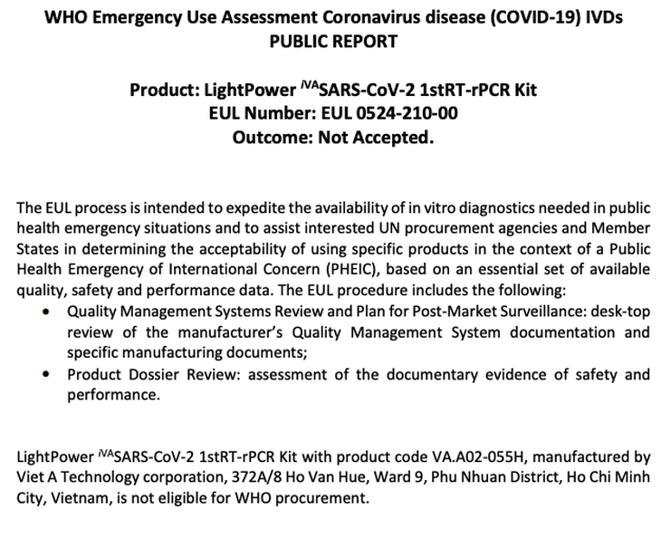 WHO không phê duyệt bộ xét nghiệm của Việt Á - Ảnh 1.
