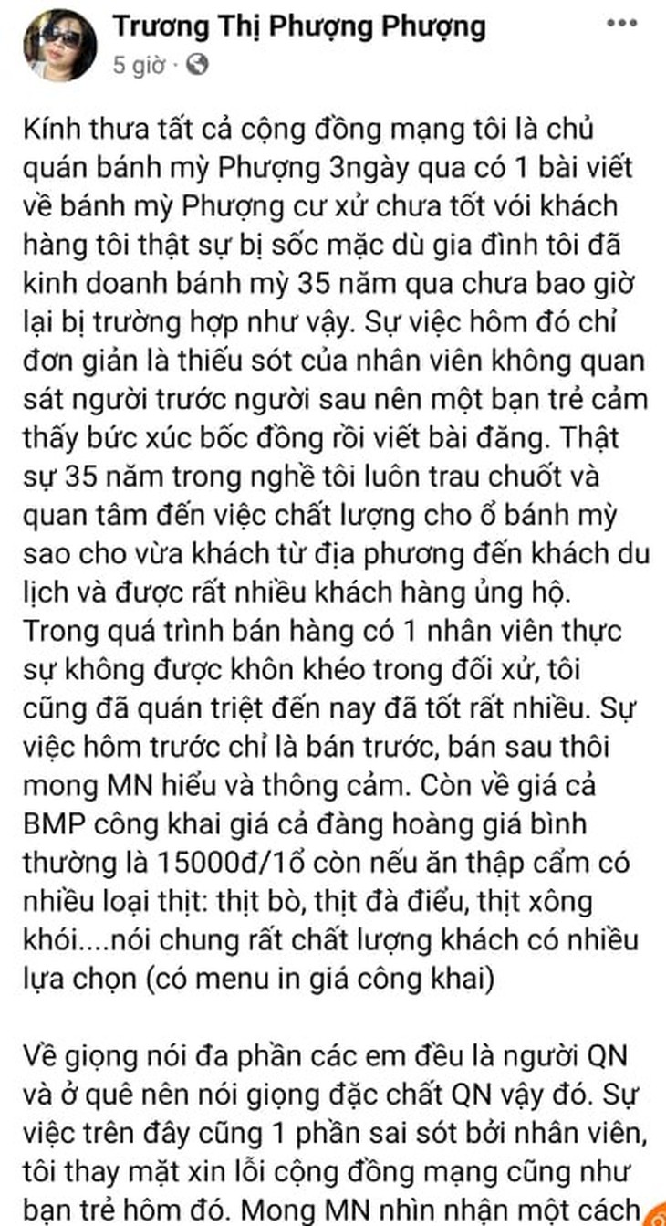 Chủ tiệm bánh mì Phượng Hội An phải xin lỗi sau khi người mua bức xúc, kêu gọi tẩy chay - Ảnh 1.