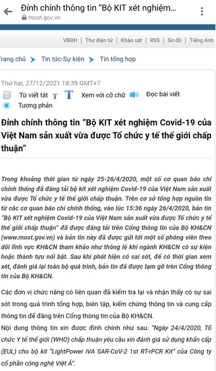 Bộ Khoa học và công nghệ: Thông tin sai WHO chấp thuận kit xét nghiệm của Việt Á là do... báo chí - Ảnh 1.