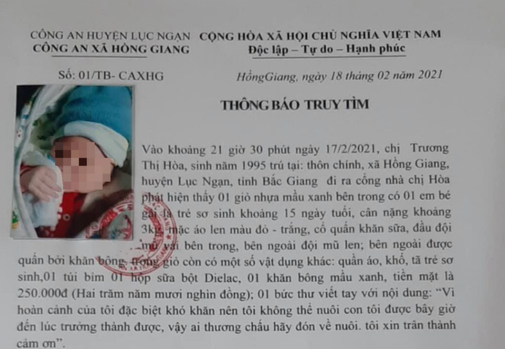 Trẻ sơ sinh 15 ngày tuổi bị bỏ rơi cùng thư tay hoàn cảnh khó khăn không thể nuôi con - Ảnh 1.