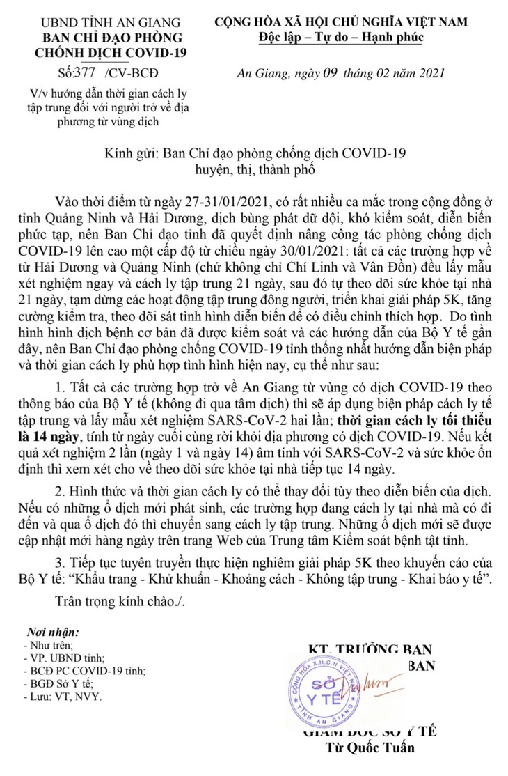 Từ nơi khác về An Giang phải khai báo y tế, theo dõi sức khỏe ở nhà, hạn chế đi lại - Ảnh 2.